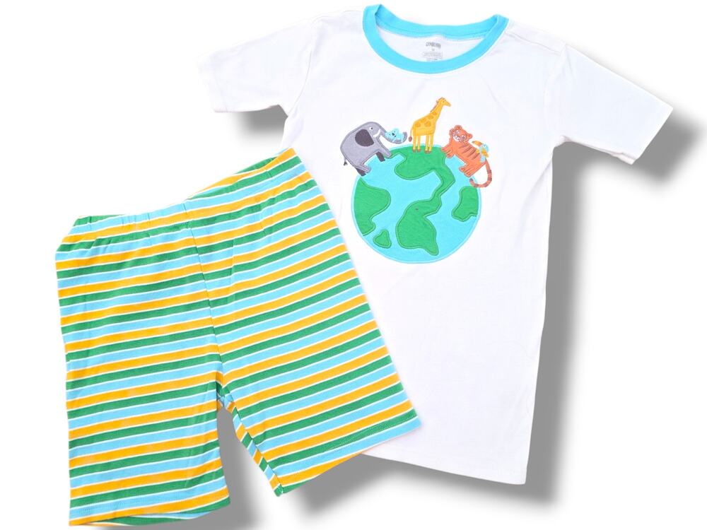Gymboree 12 Girls' Cotton Pajama PJ Set Earth Animals Embroidered